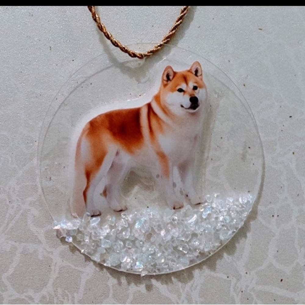 Hand Crafted Shiba Inu Ornament in Brown and White  or car mirror dangle